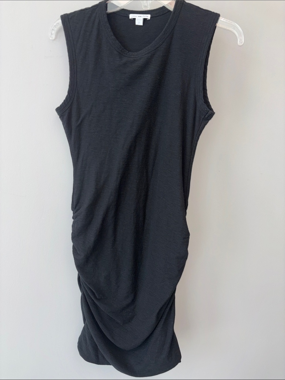 James Perse Black Cotton Modal Sleeveless Side Ruched Dress